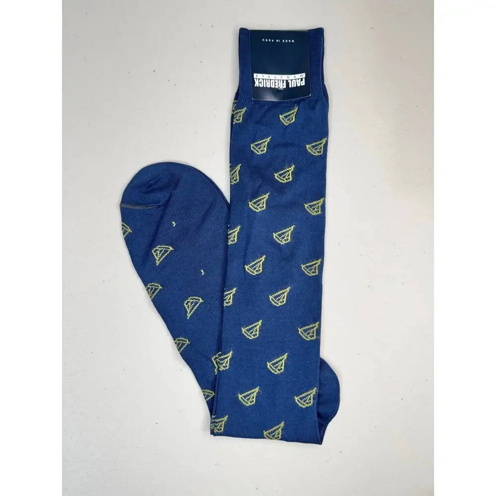Paul Fredrick Men Long Dress Socks Blue Mercerized Cotton Blend Peru Made OS